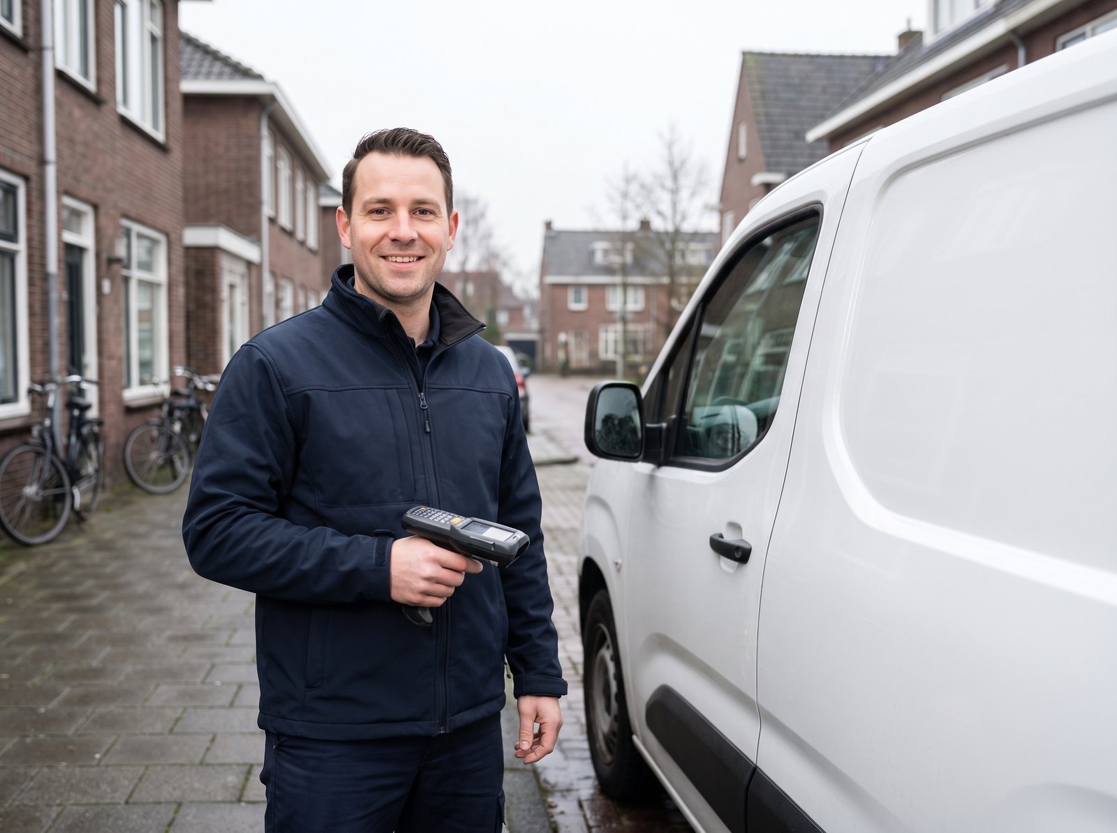 Chauffeur van Delta Line Logistics bij de bus