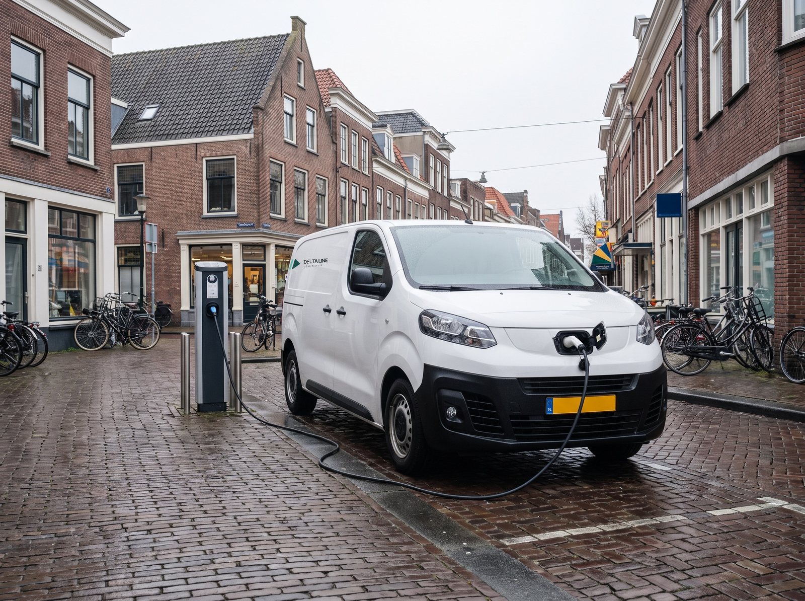 Elektrische bestelbus van Delta Line aan de laadpaal
